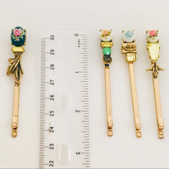 Retro Vintage Floral Crystal Hair Barrettes Set 4 - Picture 8 of 8